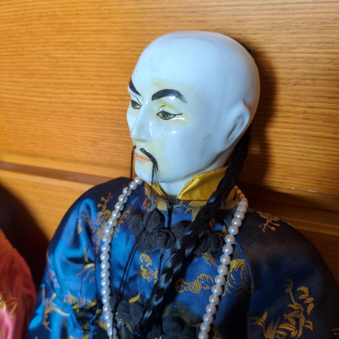 ✴アンティーク 「中国ペア人形」✴頭と手足は陶製・清朝時代の服装と髪型です✴