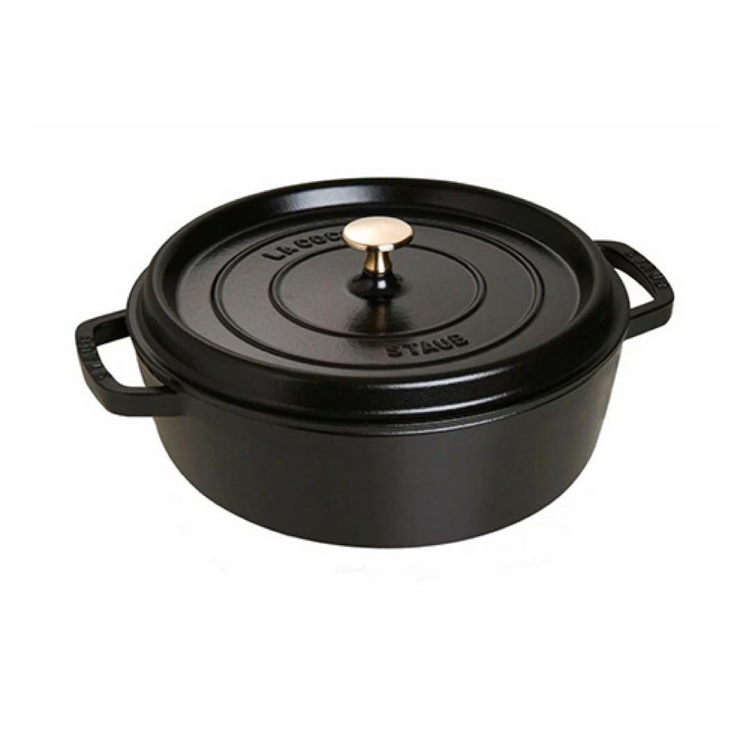 ストウブ シャロー ココット 26cm ブラック ★ STAUB ミトンつき