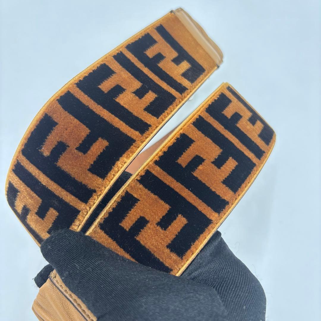 FENDI フェンディ ズッカ ベロア×レザー ベルト レディース ブラウン