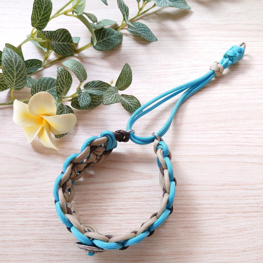 パラコード首輪　ハーフチョーク　ターコイズコンチョ付　中型犬　大型犬　№076