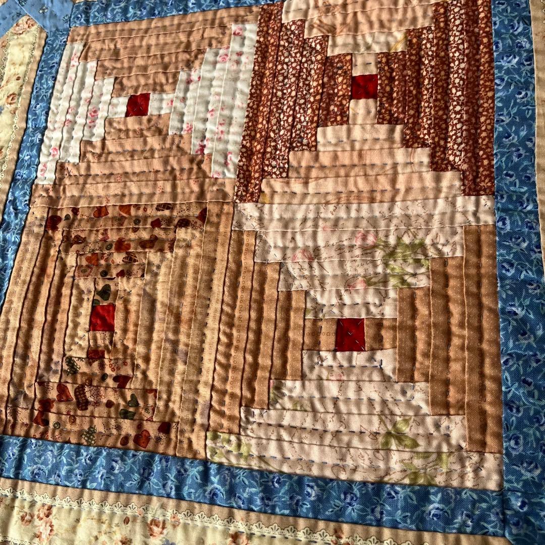 【講師作品】パッチワークキルト ベッドカバー マルチカバー ログキャビン