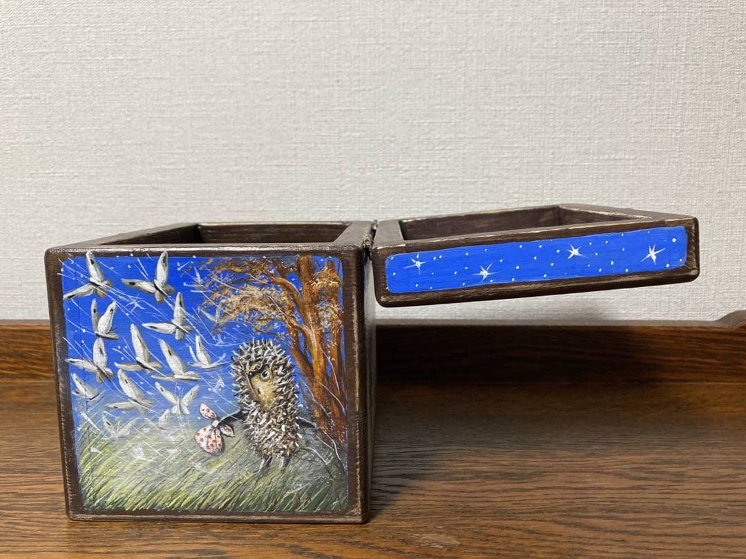 ロシア雑貨☆『霧の中のハリネズミ』木製収納box 小物入れ マトリョーシカ