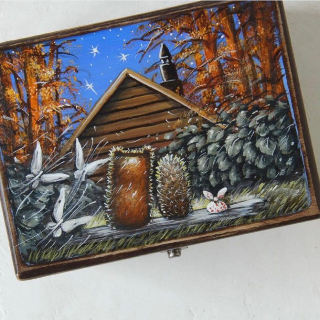 ロシア雑貨☆『霧の中のハリネズミ』木製収納box 小物入れ マトリョーシカ