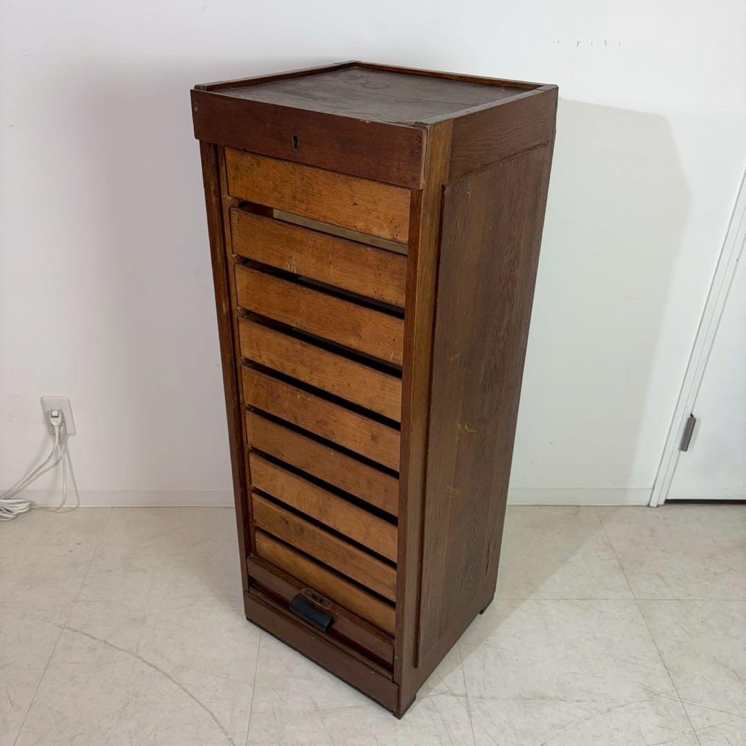 レコードチェスト　ファイルキャビネット　1940年代　9段　木製蛇腹シャッター