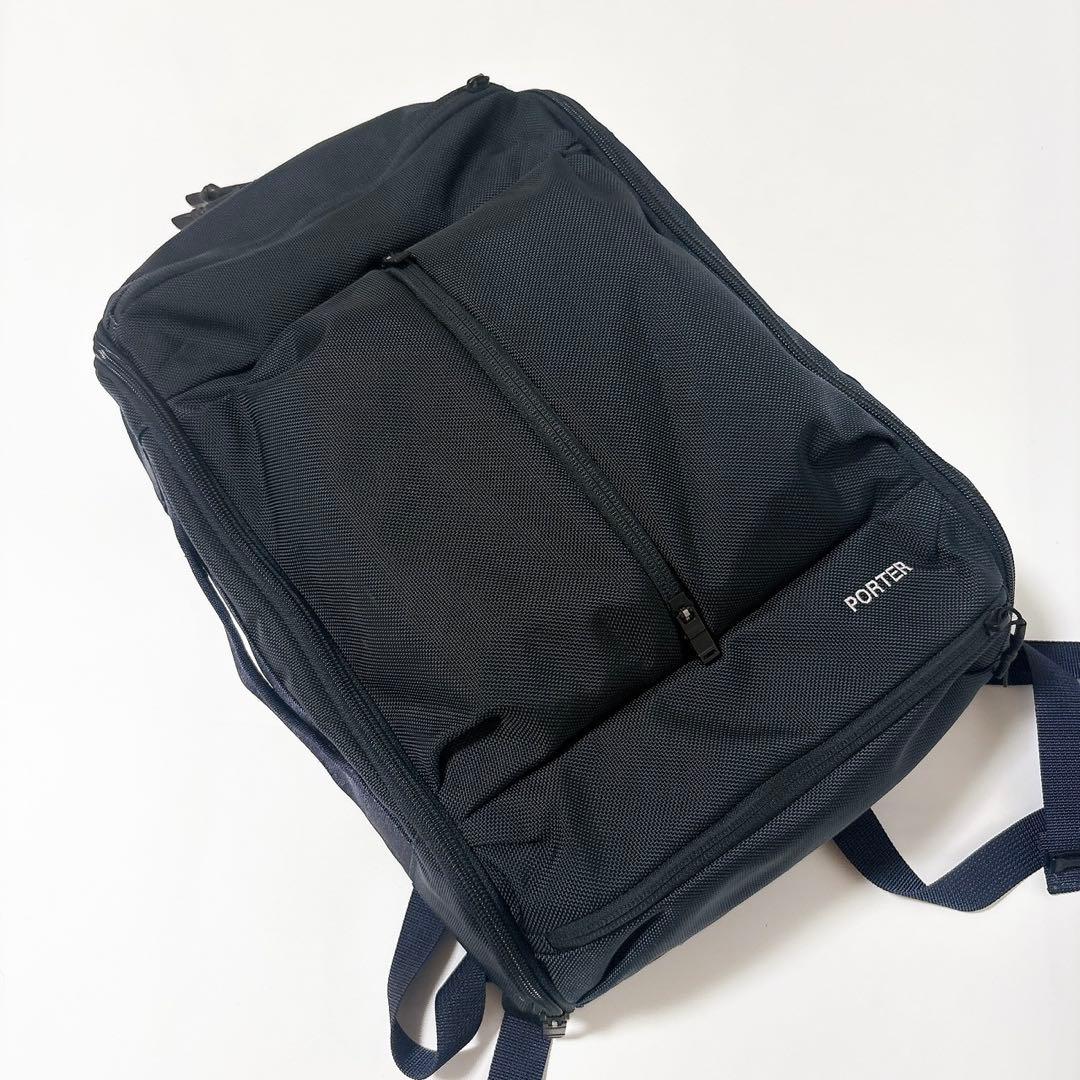 《美品》ポーター UPSIDE 3WAY BRIEFCASE リュック ネイビー