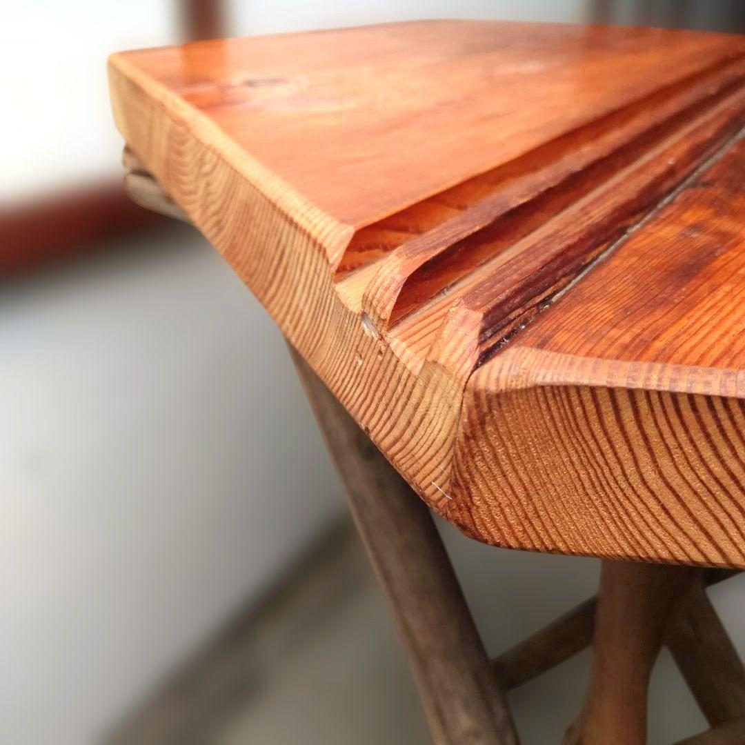 古材カウンターテーブル　おだがけ脚　正六角形　昭和レトロ　古道具　アンティーク