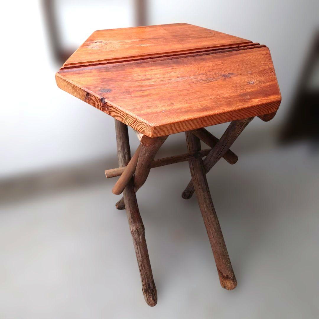 古材カウンターテーブル　おだがけ脚　正六角形　昭和レトロ　古道具　アンティーク