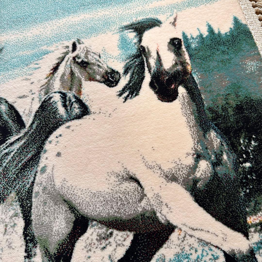 【新品未使用】絵画風絨毯　カーペット　玄関用　馬　玄関　廊下　絵画　イラン