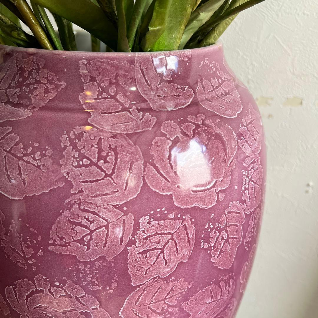 k928 存在感のある大型フラワーベース マゼンタ色のエレガントな花瓶 ローズ