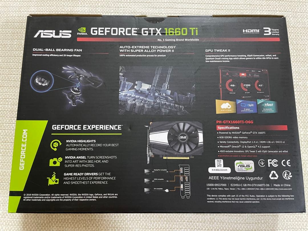 グラフィックボード・グラボ・ビデオカード ASUS GeForce GTX 1660 Ti OC 6GB
