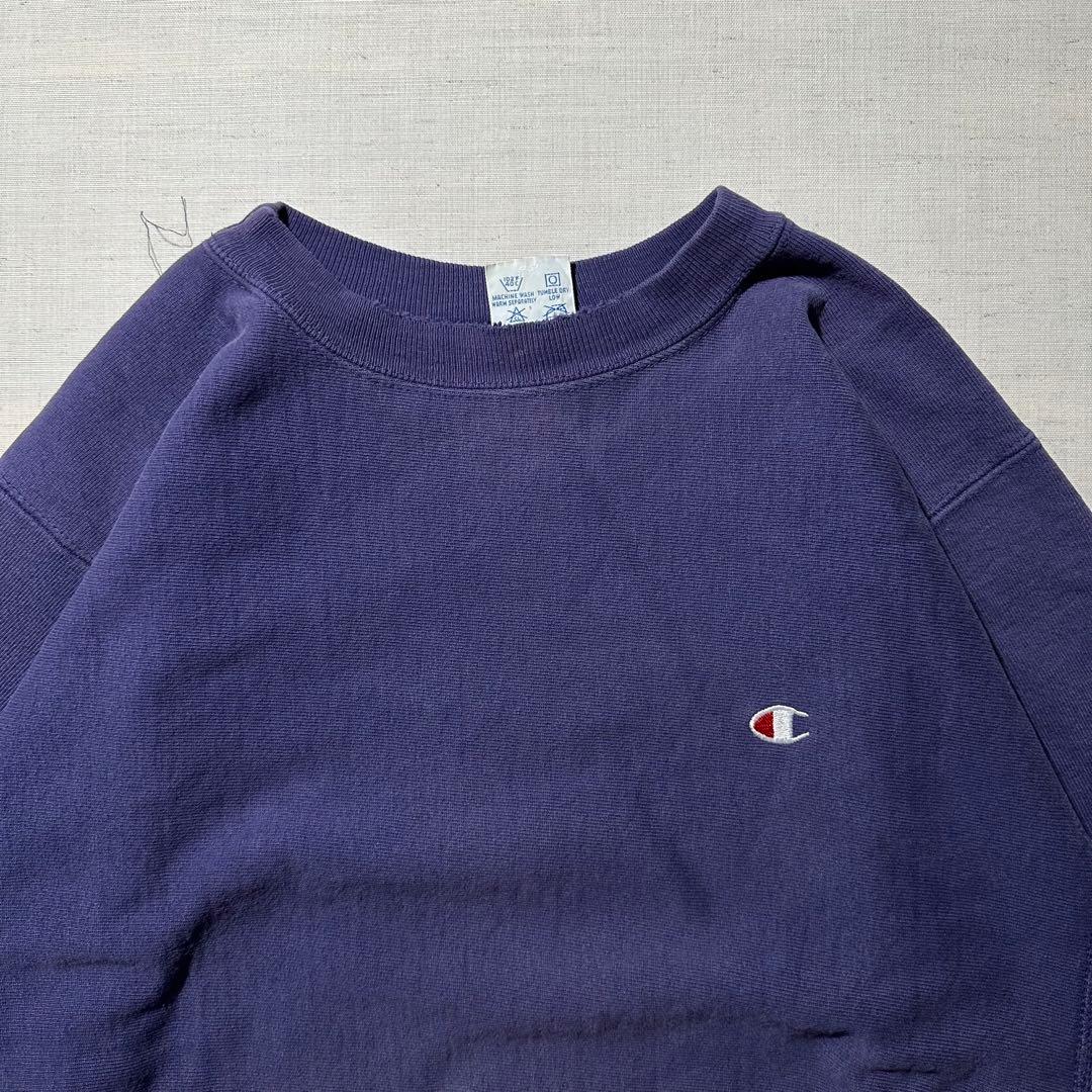 90s USA製 チャンピオン リバースウィーブ 茄子紺 ワンポイント プレーン