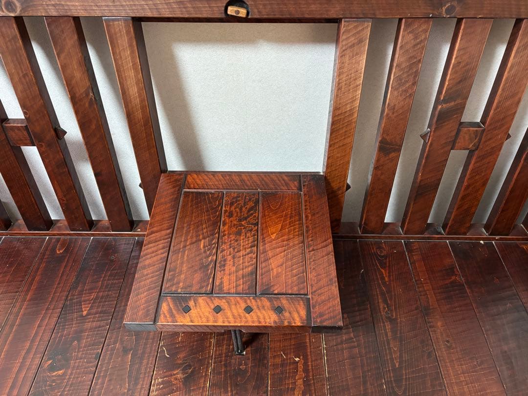 矢澤金太郎　無垢材の格子の長椅子　アンティーク