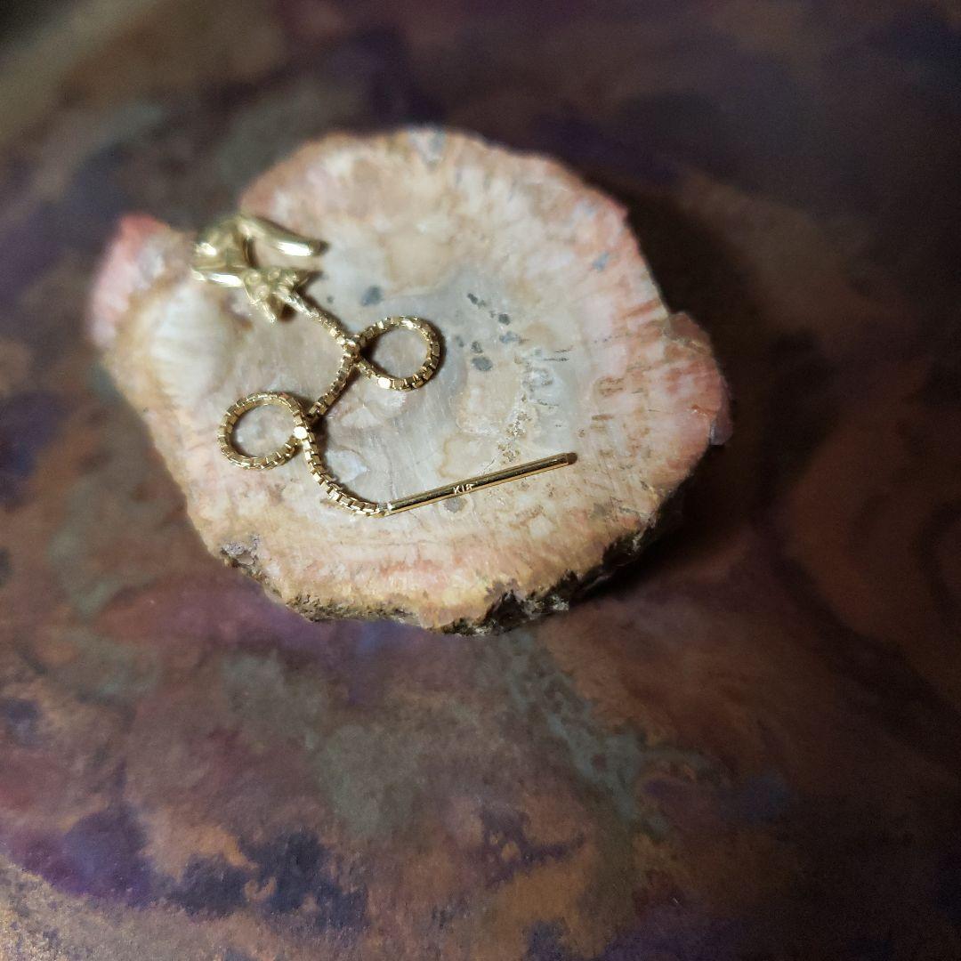 猫デザイン k18ゴールド 片耳チェーンピアス