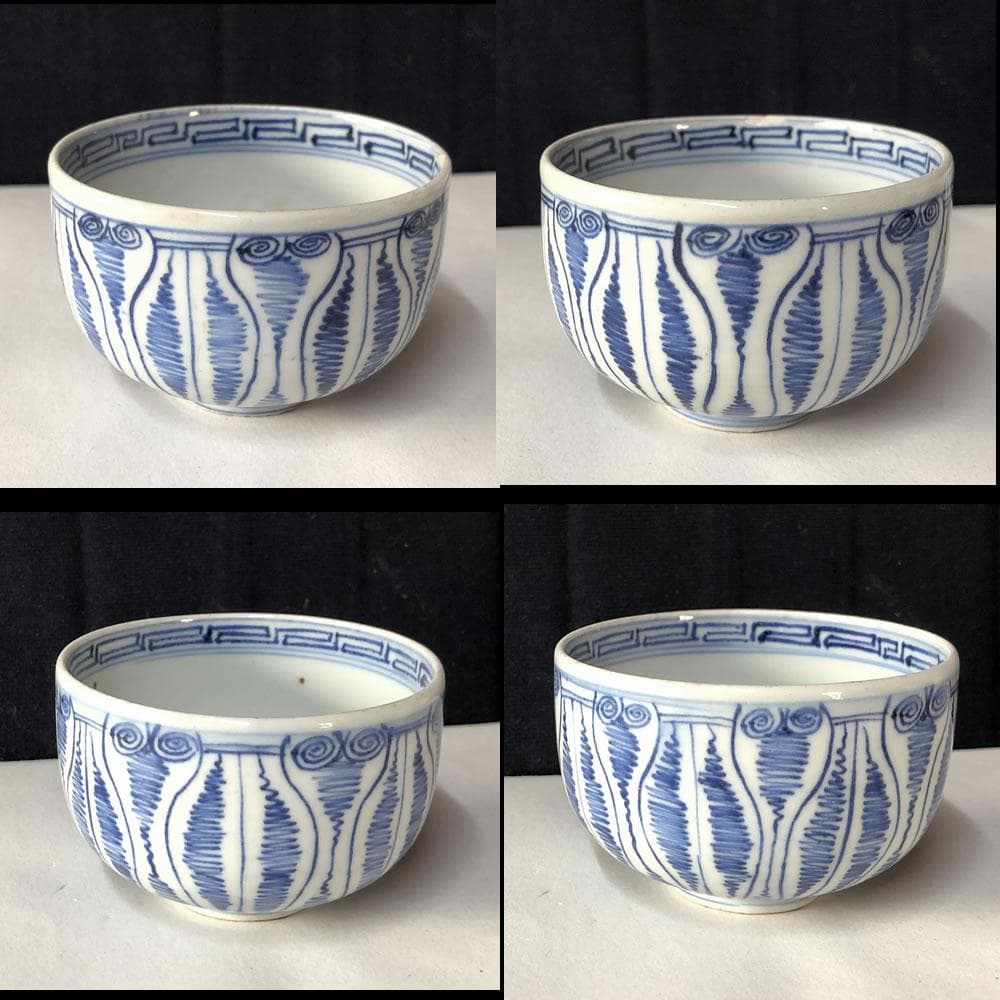 e154 古伊万里 染付 よろけ紋 ころ茶碗 5客 りん茶碗 茶碗 茶道具
