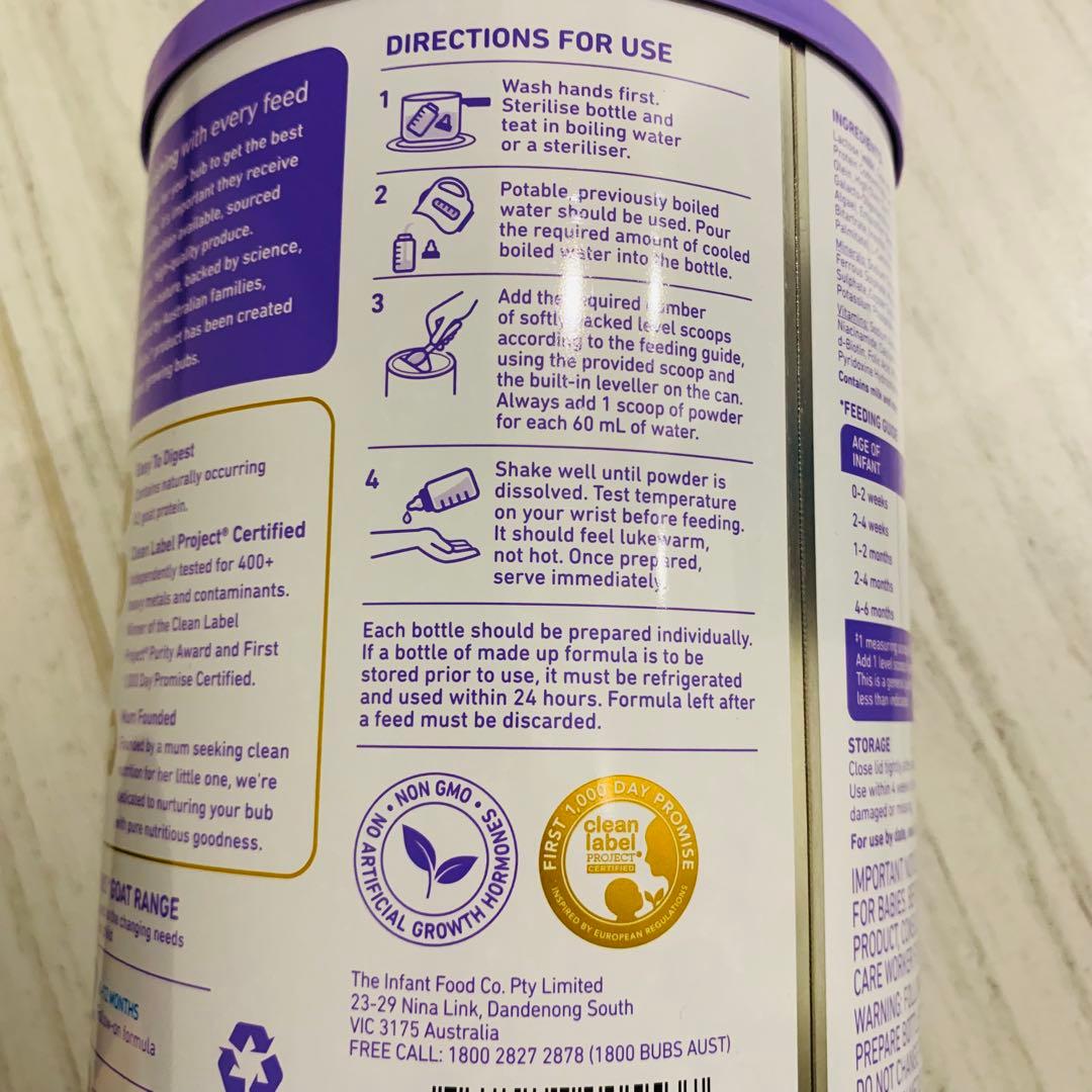 【最速発送】bubsバブズ・やぎ山羊A2粉ミルク ステップ1(0〜6ヶ月)1缶