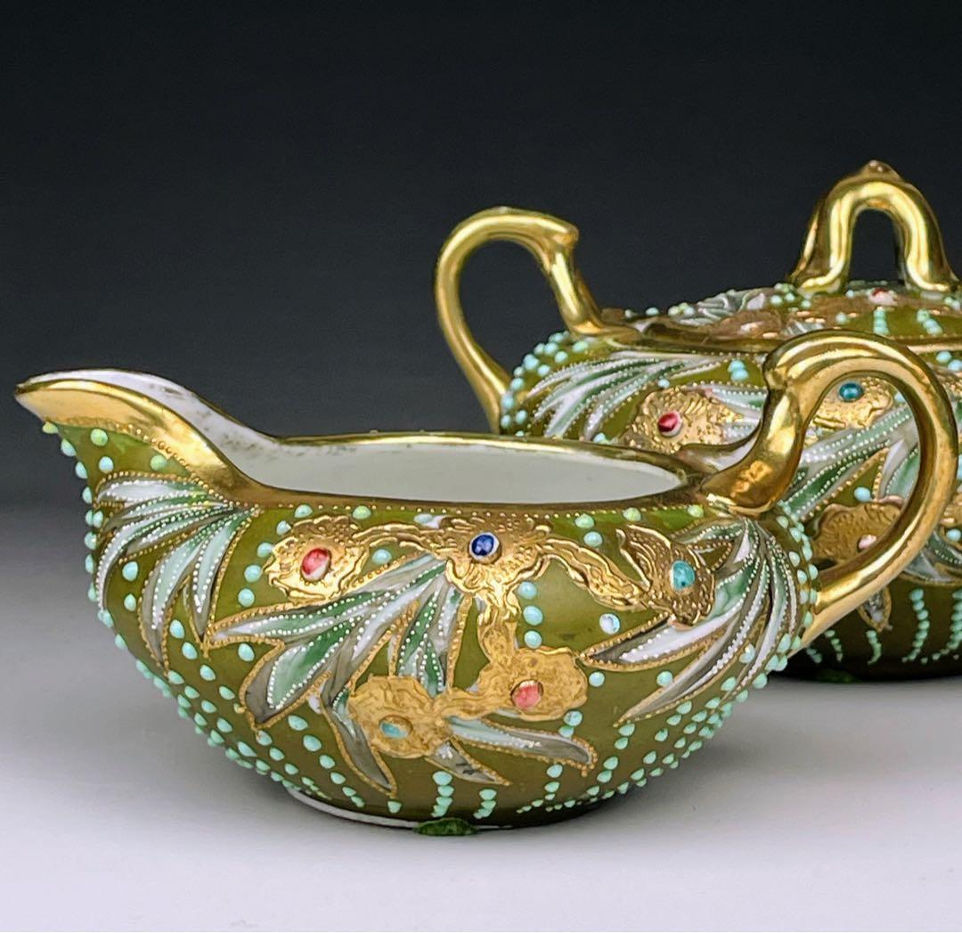 【希少】オールドノリタケ シュガーボウル クリーマー ジュエル エナメル盛り