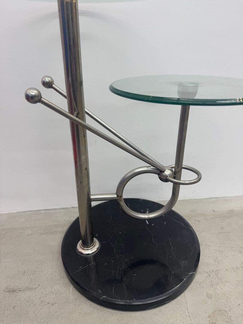 サイドテーブル ガラス ラウンド 丸 2段 ミッドセンチュリー ポストモダン