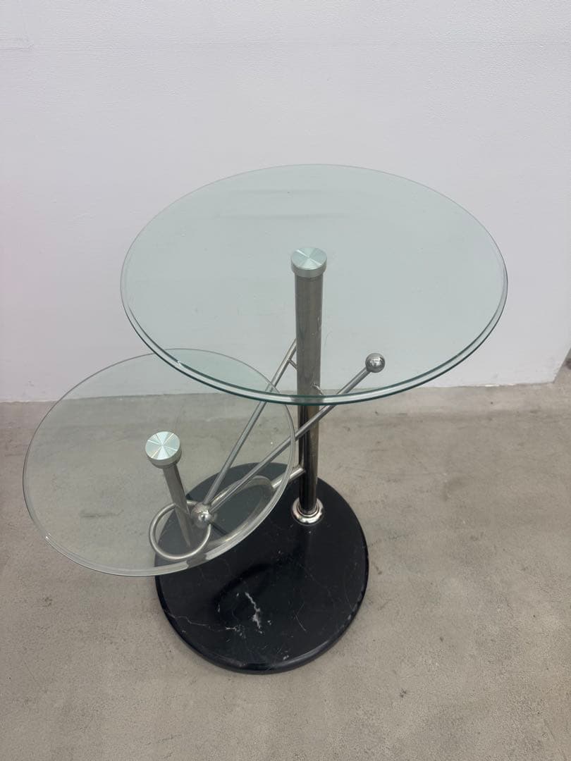 サイドテーブル ガラス ラウンド 丸 2段 ミッドセンチュリー ポストモダン