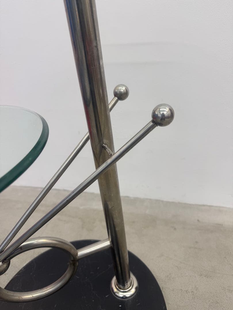 サイドテーブル ガラス ラウンド 丸 2段 ミッドセンチュリー ポストモダン
