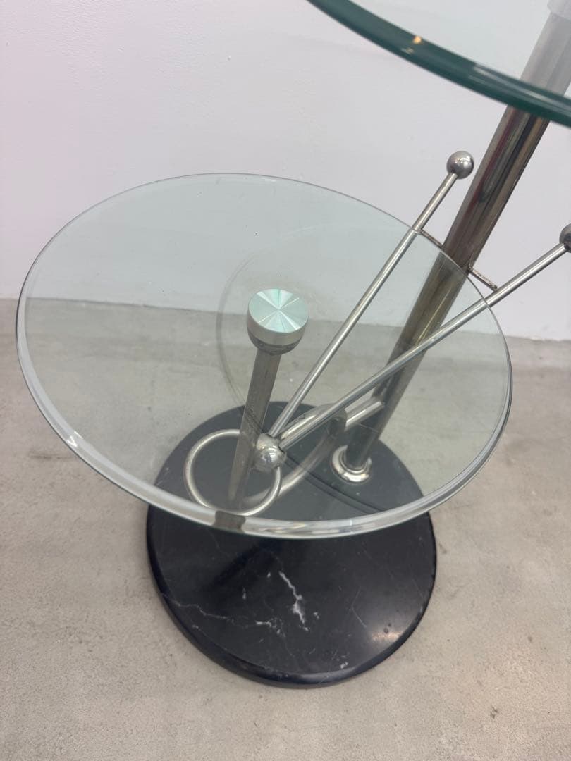 サイドテーブル ガラス ラウンド 丸 2段 ミッドセンチュリー ポストモダン