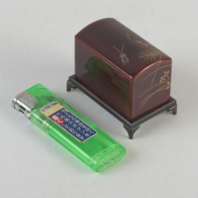 茶道具　田中宗凌作　溜塗　螺鈿装飾　萩に虫蒔絵　虫籠香合　共箱　V　9777