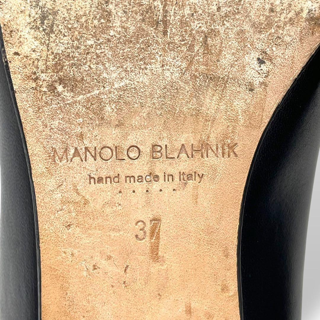 極美品　マノロブラニク　フラットシューズ　レザー　黒　シルバー　24cm