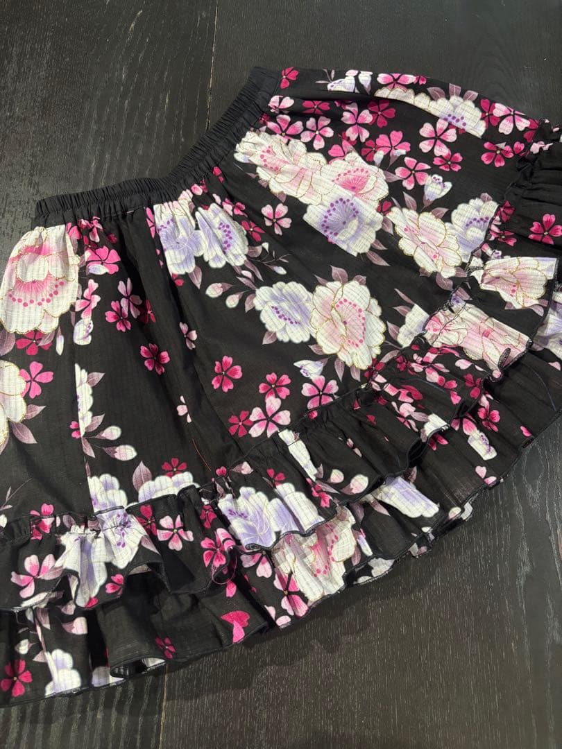 浴衣ドレス 黒ピンク 兵児帯セット 地雷ギャル 平成ギャル