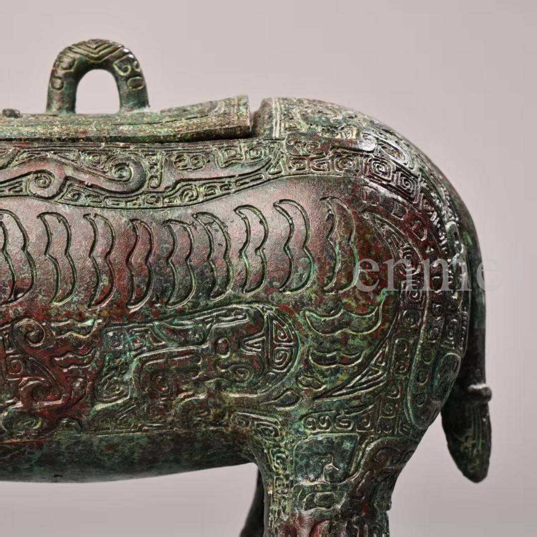 中国古美術・珍品旧藏・青銅器 牛尊 彫刻銘文入・高浮彫錾刻・純銅・置物・風水開運