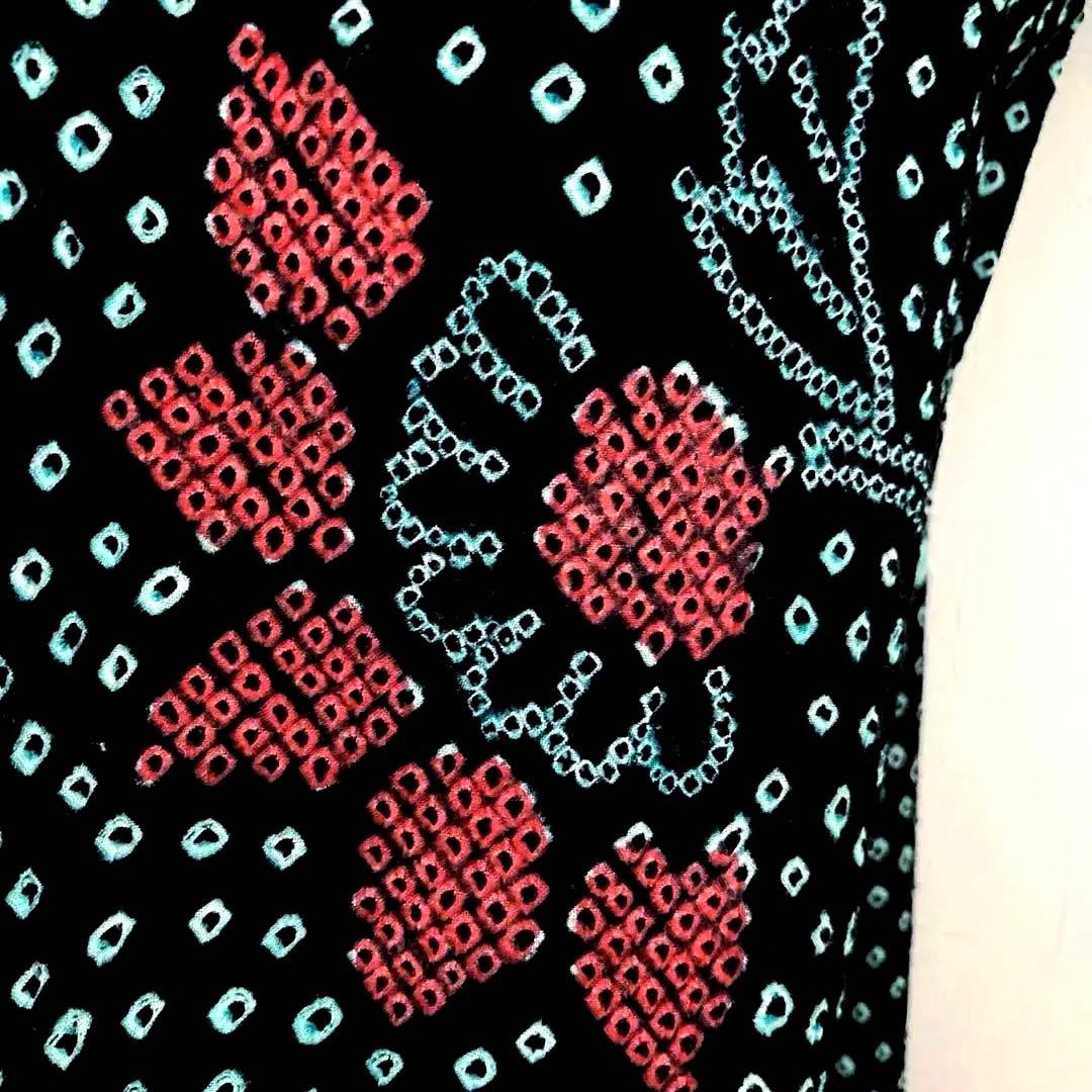 有松絞り　浴衣　手縫い上質浴衣　美品　黒・ターコイズNo.2-130