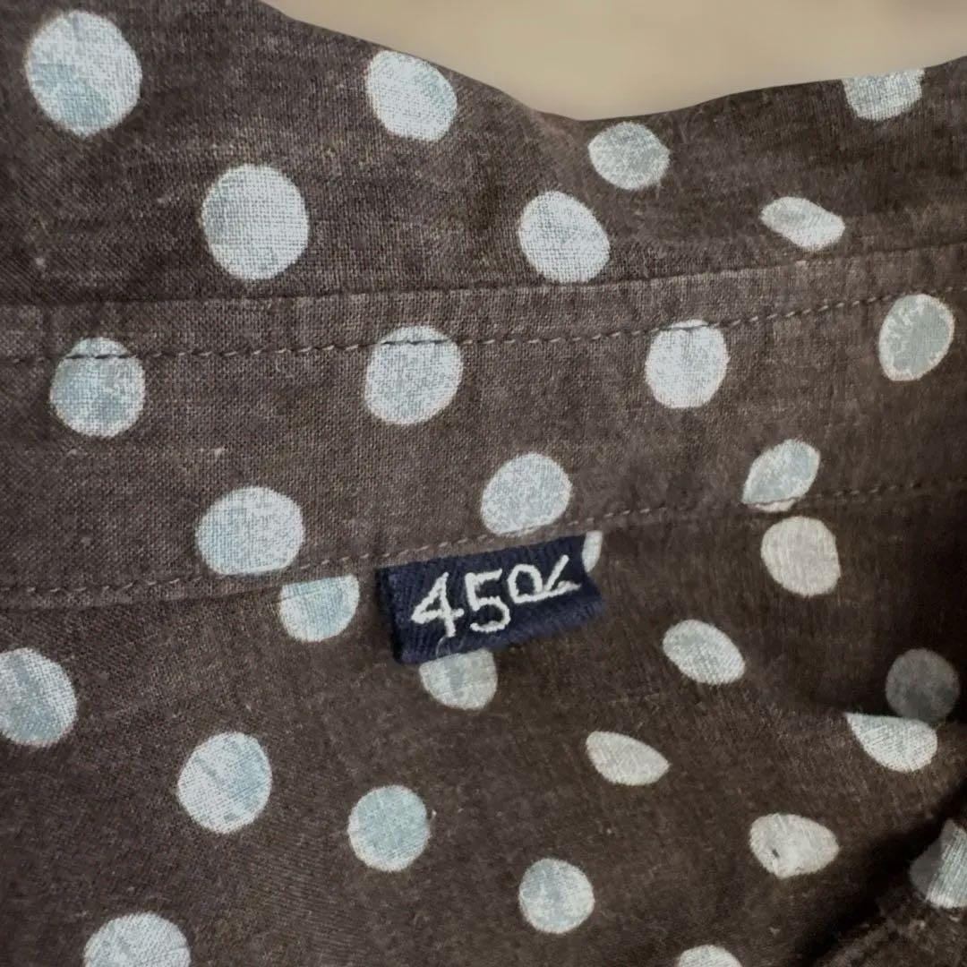45R インドカディ 水玉プリントのくしゅくしゅブラウス 茶 フリーサイズ