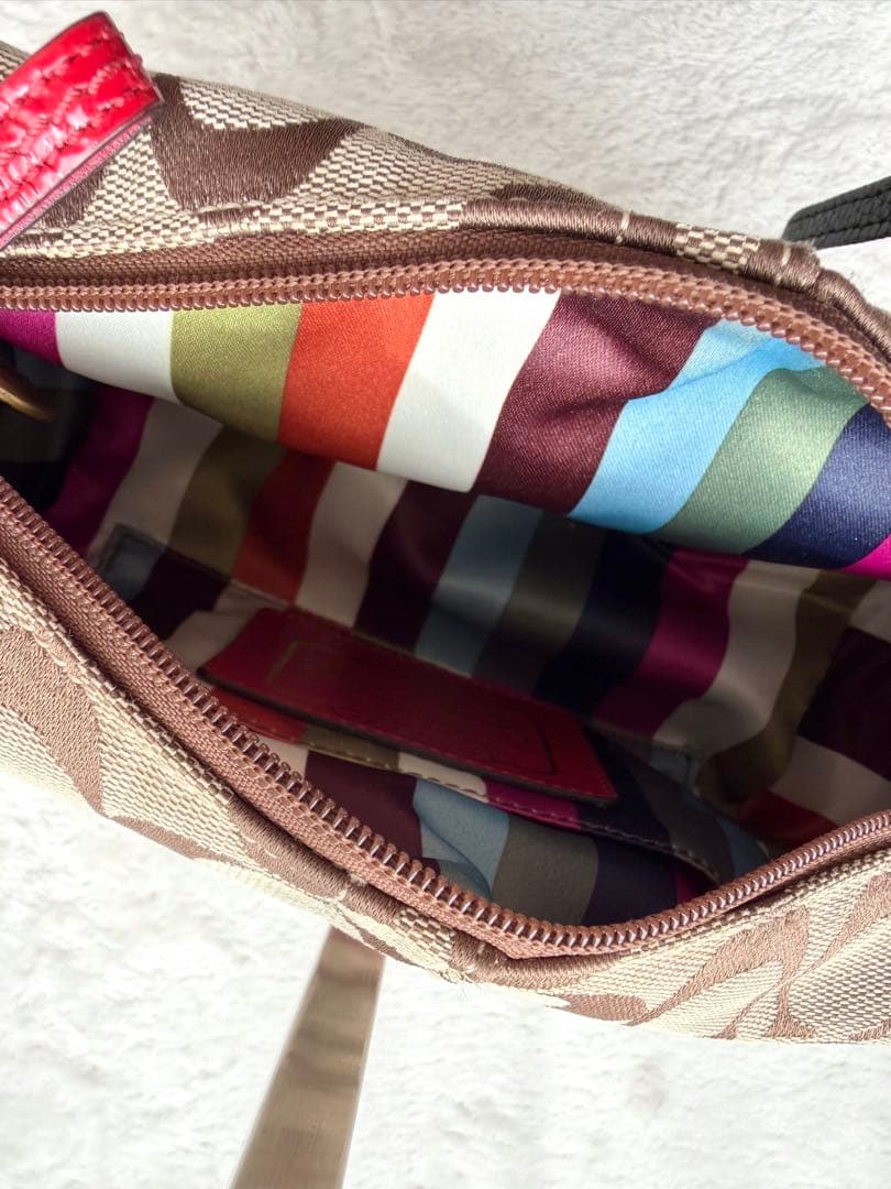 COACH シグネチャー 赤red ワンショルダー アクセサリーポーチ41642