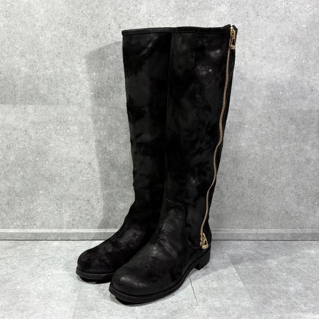 【美品】ジミーチュウ ワックススエード サイドジッパー ロングブーツ 24cm