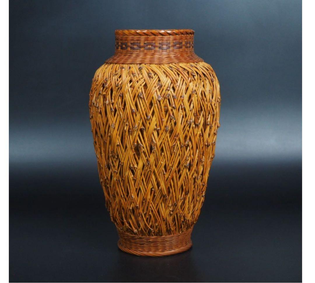 送料無料　中国古玩　竹細工　竹編花瓶