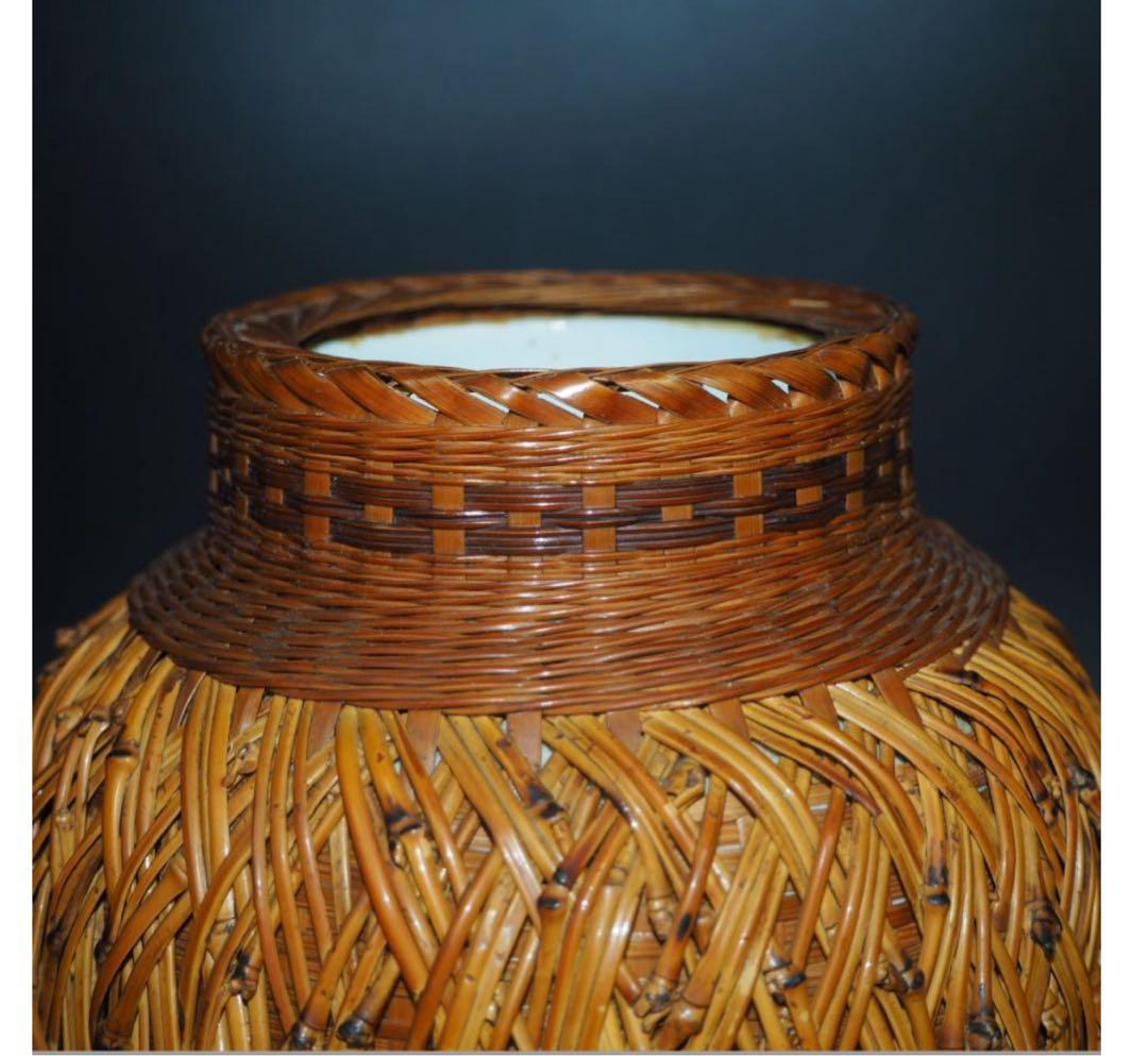 送料無料　中国古玩　竹細工　竹編花瓶