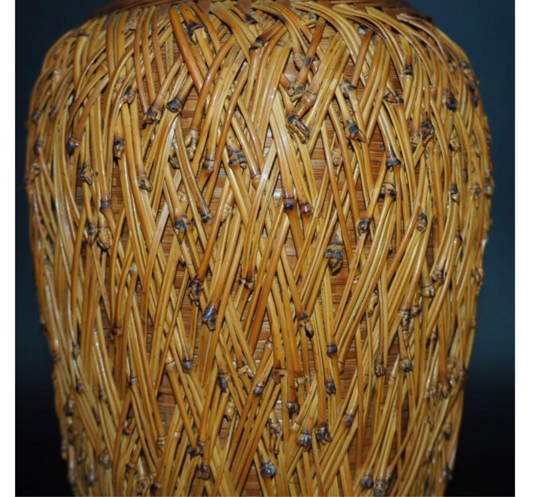 送料無料　中国古玩　竹細工　竹編花瓶