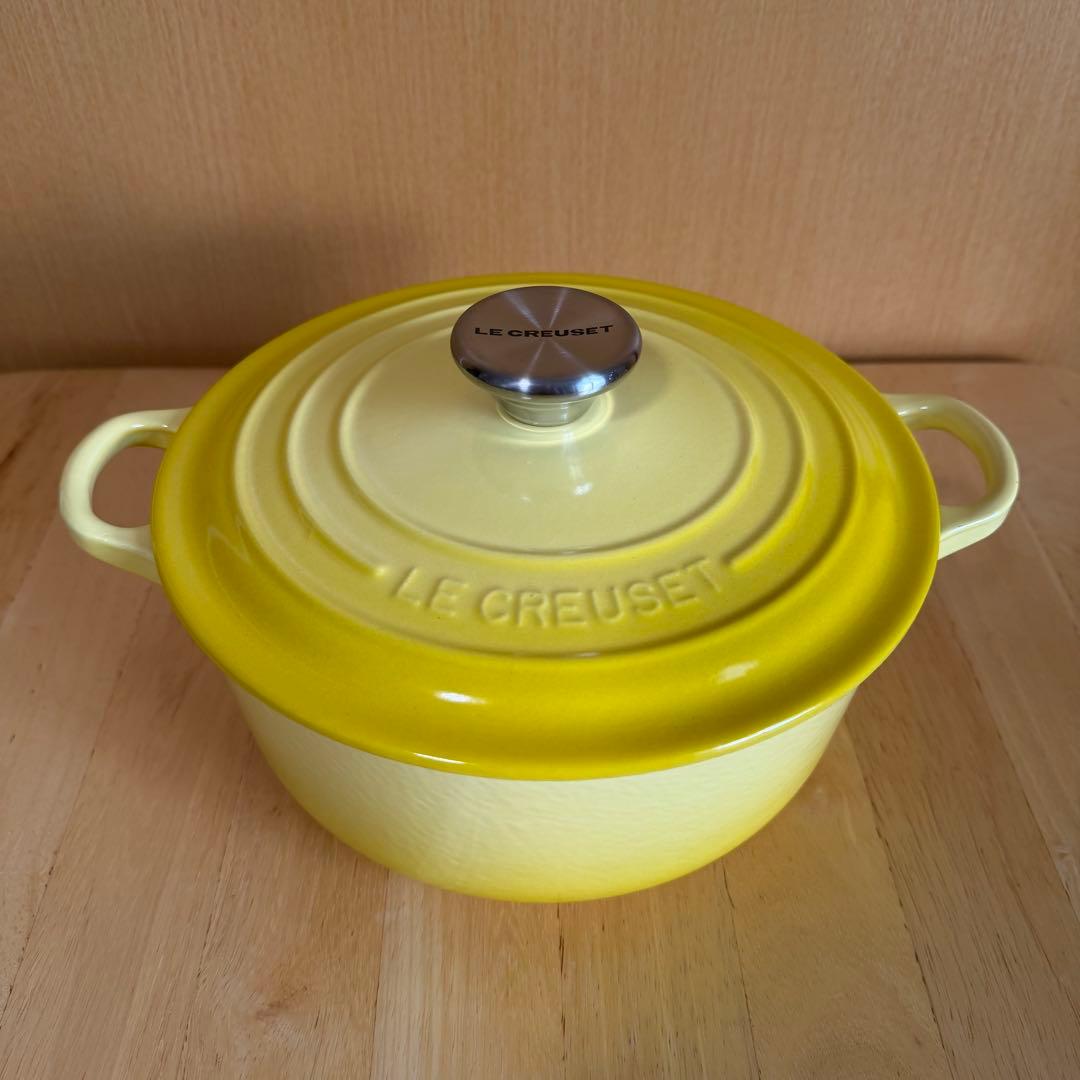 【ほぼ新品】ル・クルーゼ鍋 ココット・ロンド 20cm イエロー ガス IH対応
