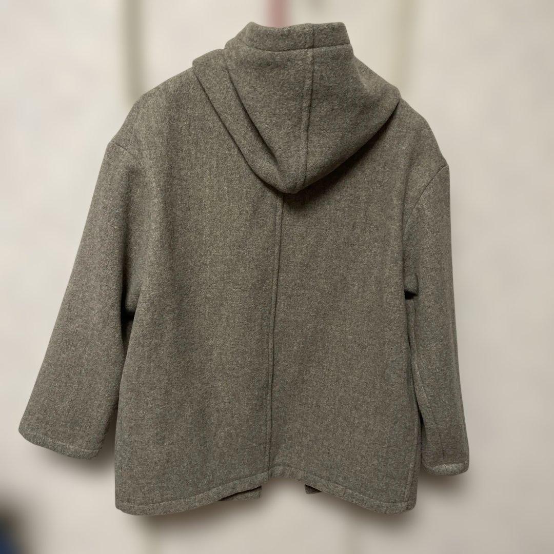 DANTON フード付きグレーウールコート 36