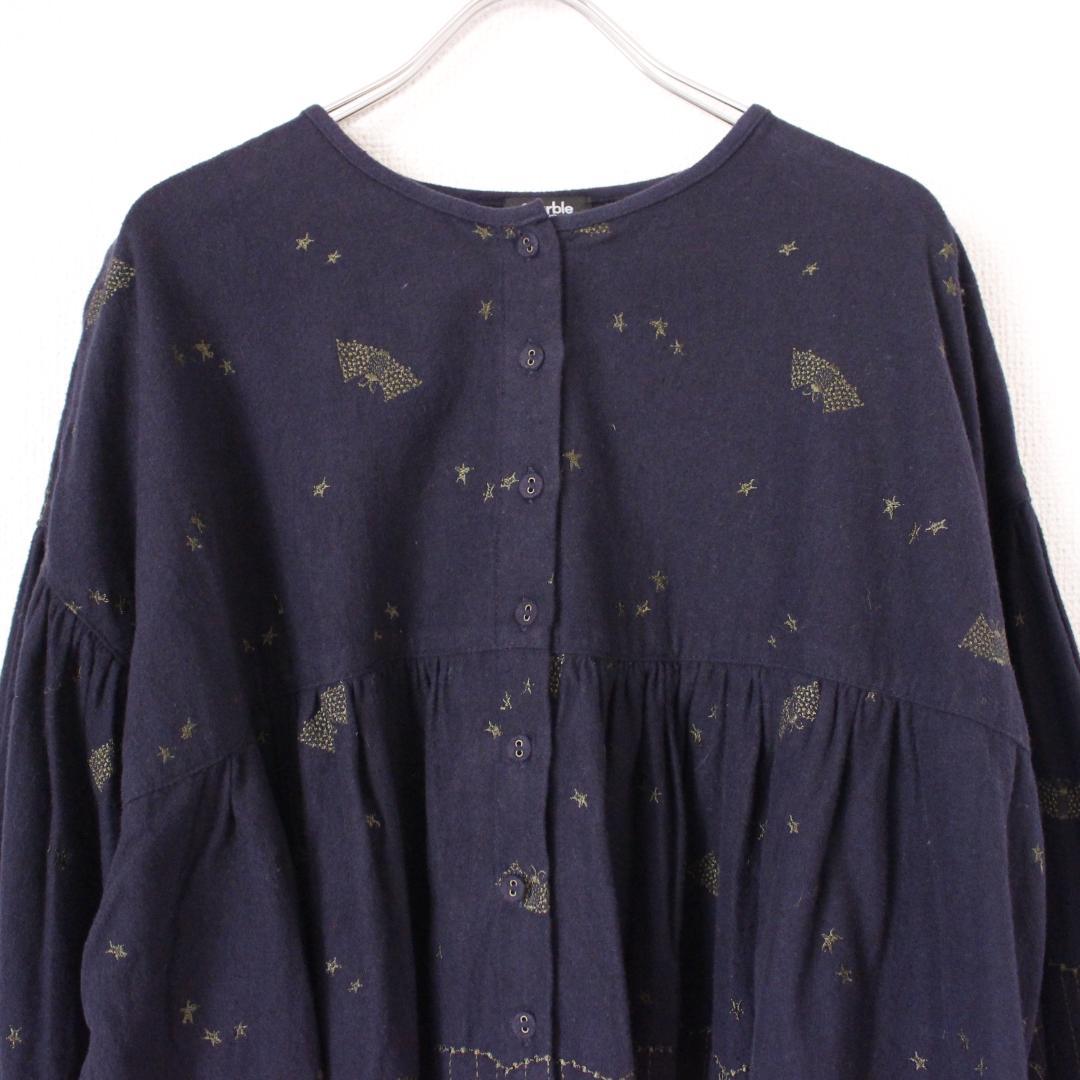 Marble SUD コウモリレースブラウス Fサイズ 刺繡 ネイビー