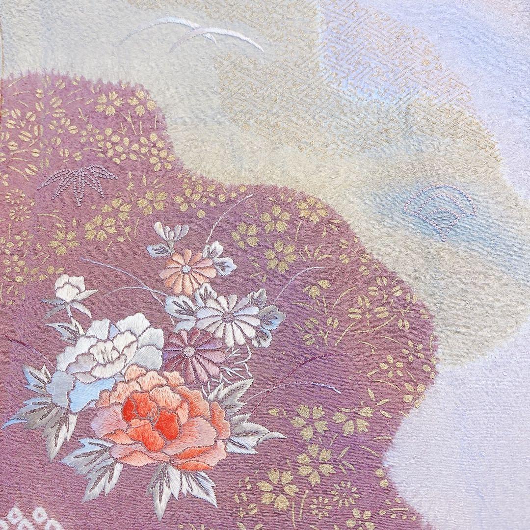 極美品　訪問着　フルセット　裄67 縮緬 卒業式　入学式　お宮参　S M 袋帯