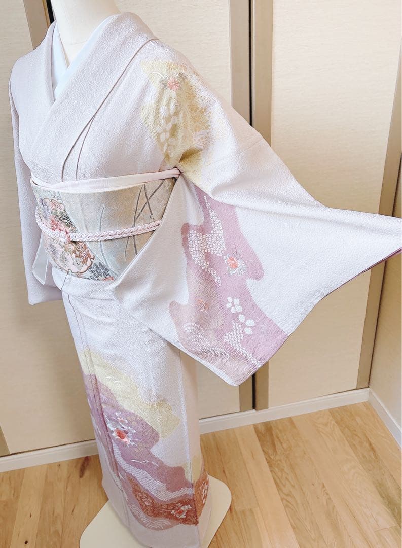 極美品　訪問着　フルセット　裄67 縮緬 卒業式　入学式　お宮参　S M 袋帯