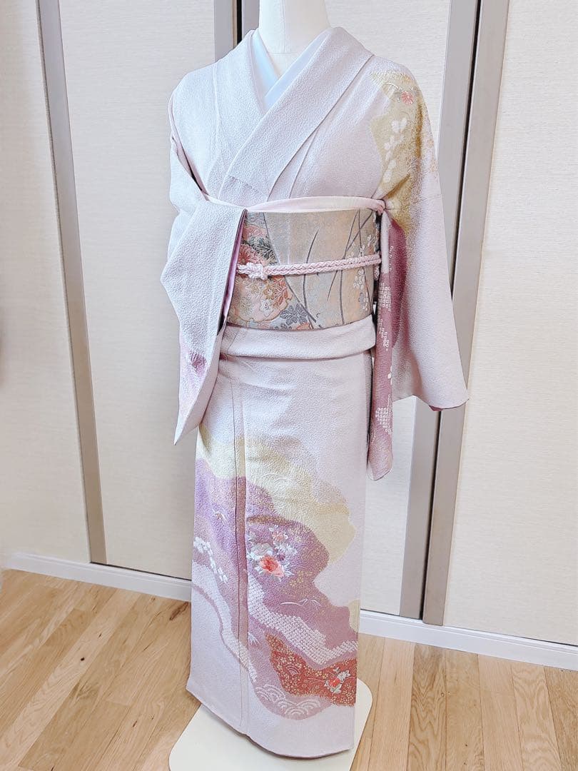 極美品　訪問着　フルセット　裄67 縮緬 卒業式　入学式　お宮参　S M 袋帯