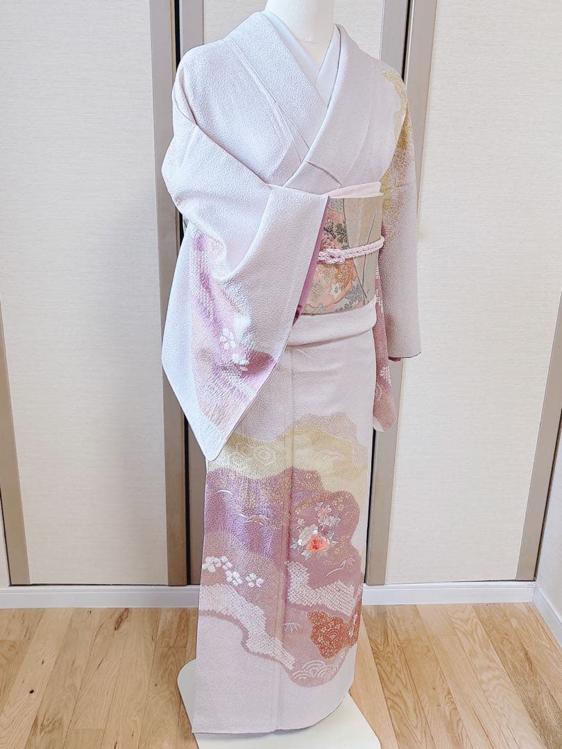 極美品　訪問着　フルセット　裄67 縮緬 卒業式　入学式　お宮参　S M 袋帯