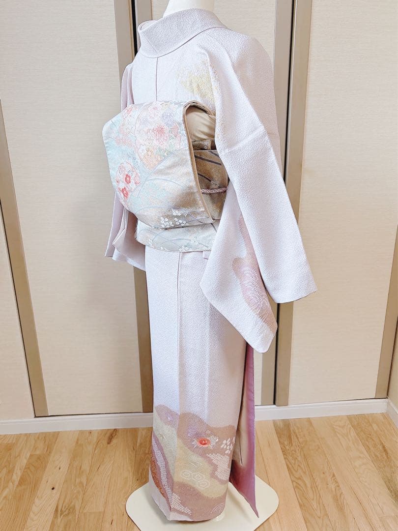 極美品　訪問着　フルセット　裄67 縮緬 卒業式　入学式　お宮参　S M 袋帯