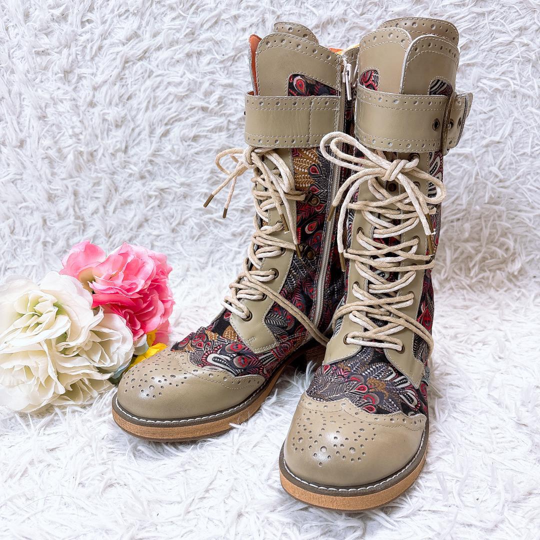 大人気完売品【未使用極美品】ヨースケ レースアップブーツ サイドジップ 23.5