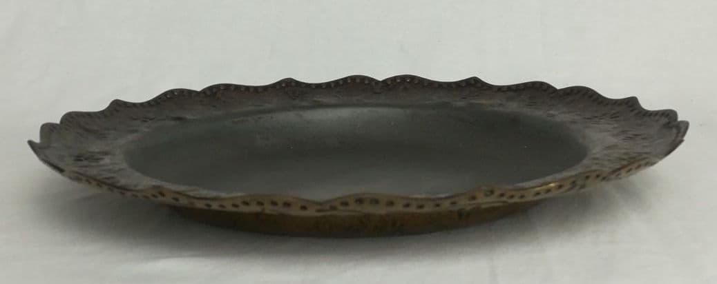 古い時代  ブロカント  銅  皿  花リム