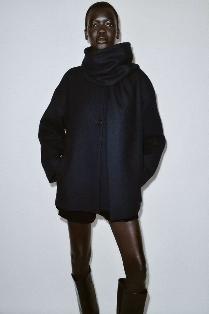 【最終価格】ZARA ウールショートスカーフコート　M 完売品　新品タグ付き