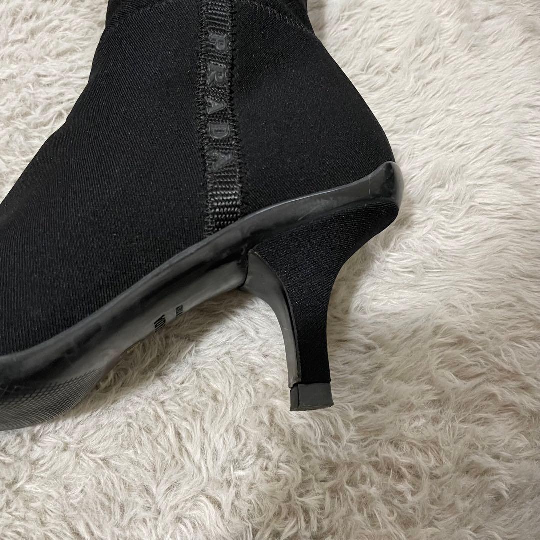 PRADA プラダ ロングブーツ サイドジップ ストレッチ 黒 ピンヒール