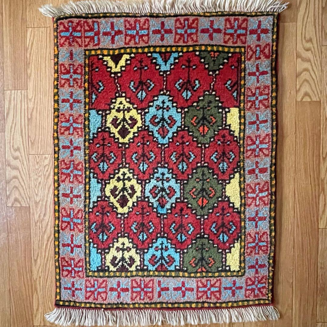 ペルシャ絨毯 玄関マット 本物 手織り絨 ホラサン産ペルシャラグ67/90cm