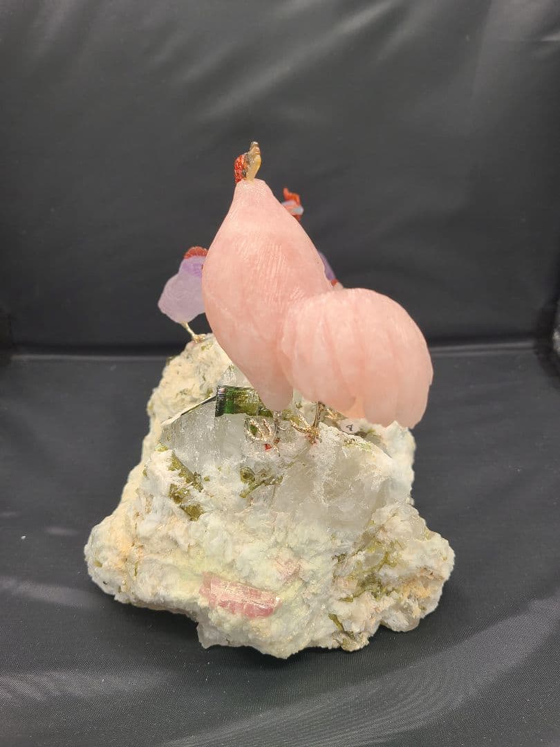 天然石彫刻 にわとり一家