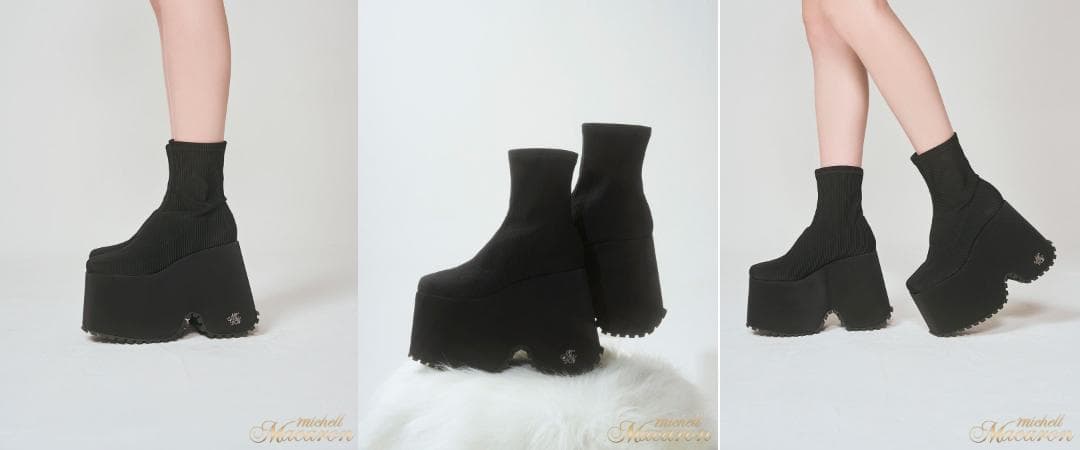 ミシェルマカロン michell macaron 厚底ストレッチショートブーツM